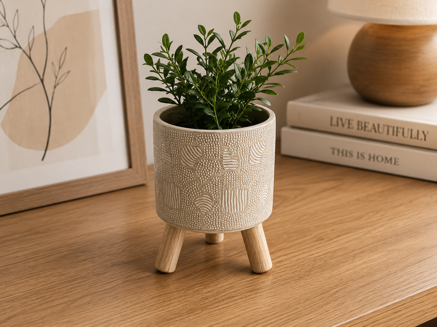 Maceta Decorativa Nórdica con Patas de Madera