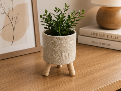 Maceta Decorativa Nórdica con Patas de Madera