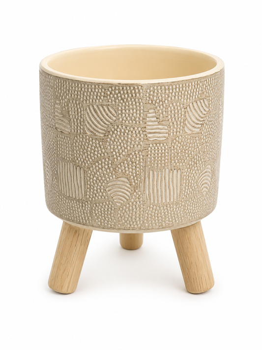 Maceta Decorativa Nórdica con Patas de Madera