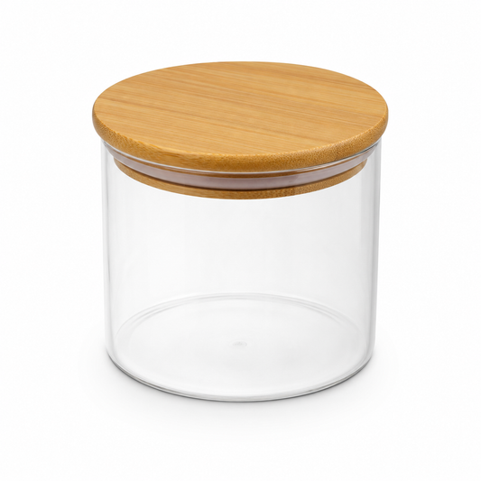 Frasco de Vidrio con Tapa de Bambú