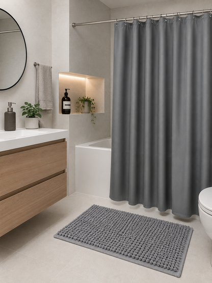 Set Cortina + Alfombra de Baño Gris