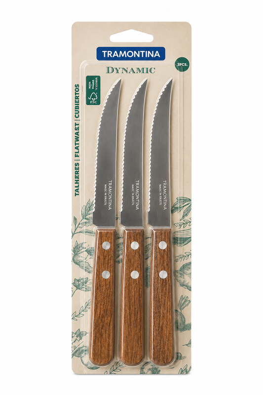Pack x3 Cuchillos Tramontina con Mango de Madera