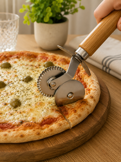 Cortador de Pizza Doble con Mango de Madera